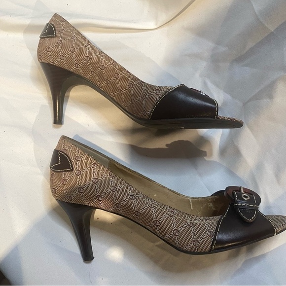 Etienne Aigner Peep Toe Brown Heels Pumps Size 6.5 - Picture 4 of 13